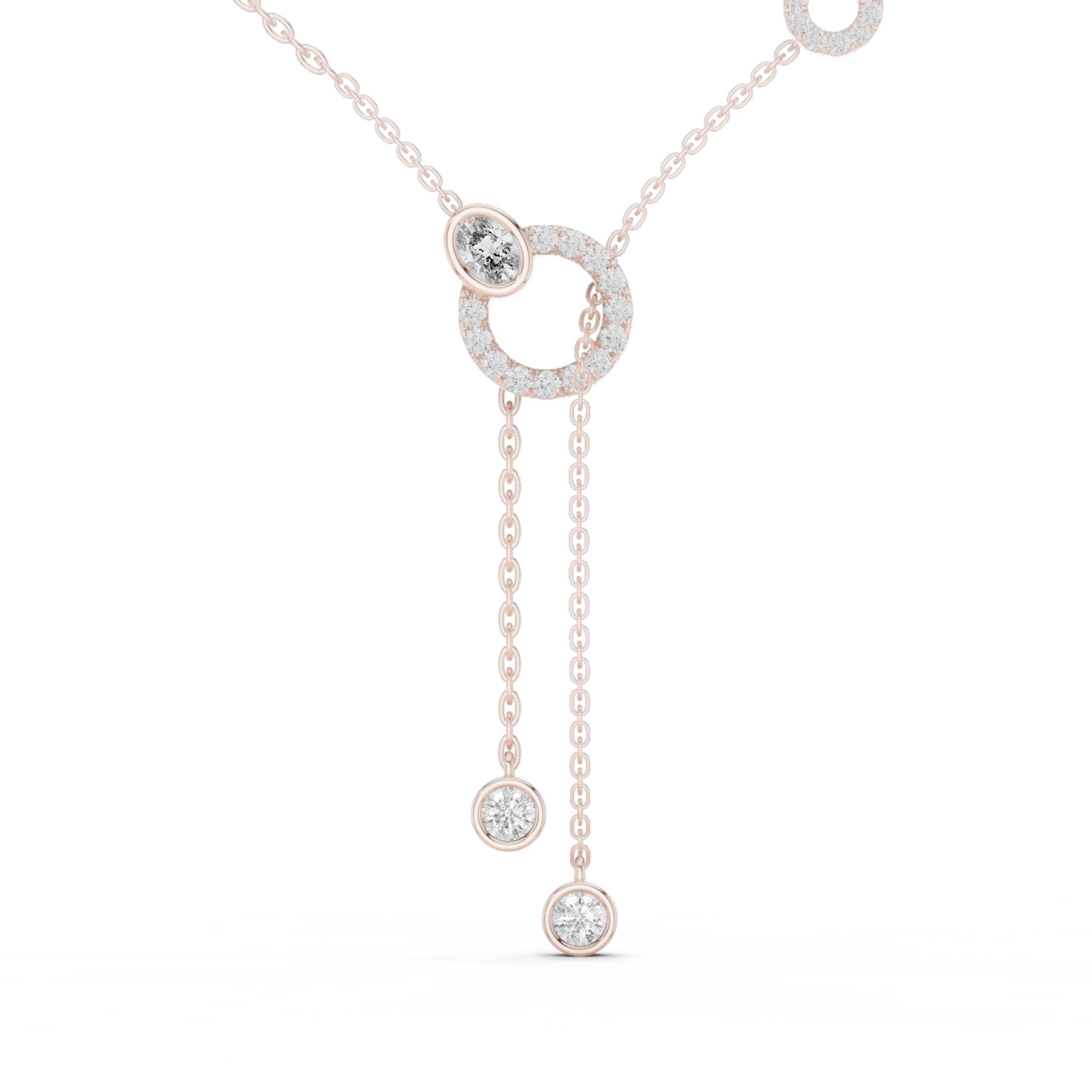 Round And Oval Shape Lab Grown & Natural Diamond 14k Solid Rose Gold Party Wear Women Diamond Necklace - HIGHCARAT DIAMONDS
