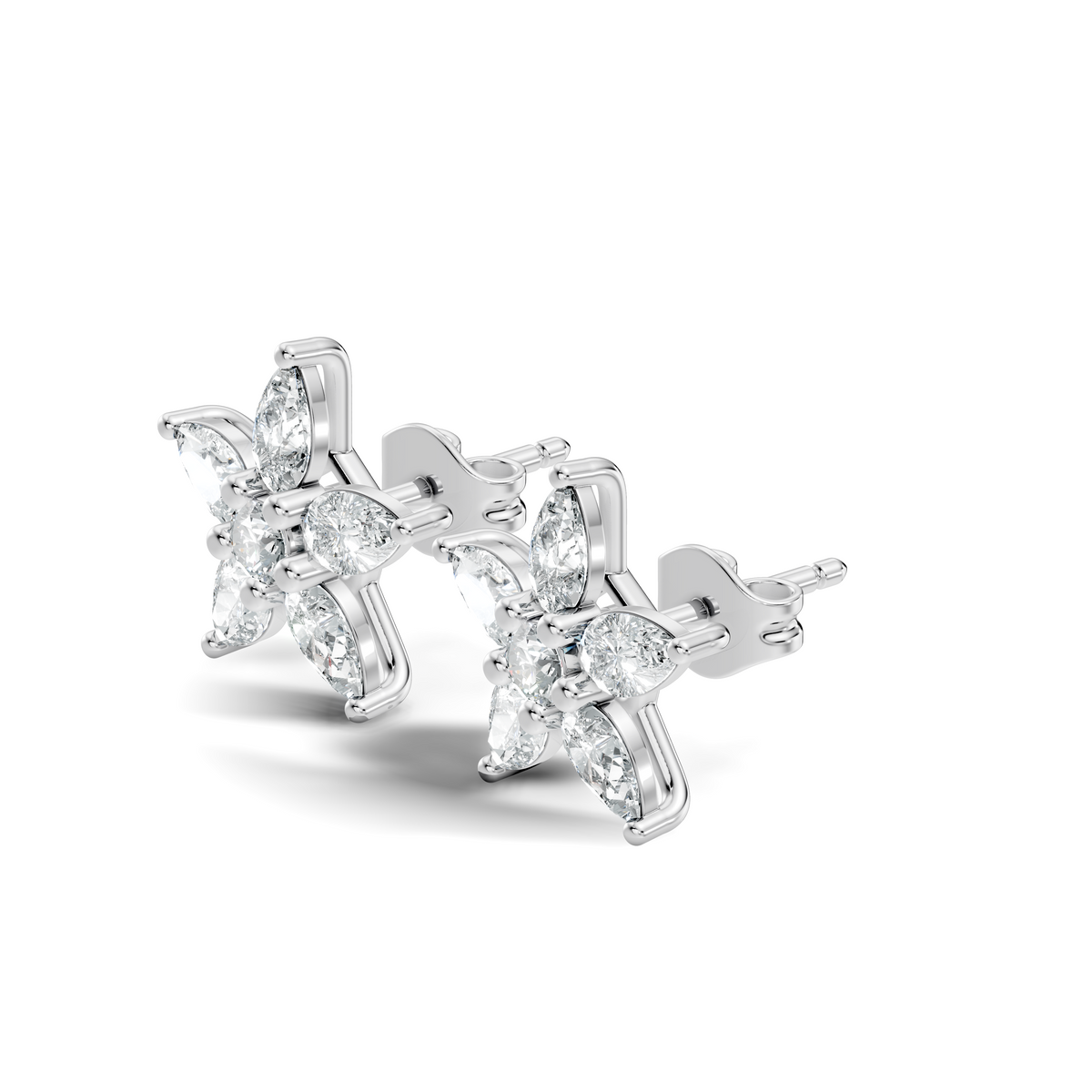 Round & Pear Shape 1.35 Ct Lab Grown Diamond 14k Solid White Gold Elegance New One Diamond Earrings - HIGHCARAT DIAMONDS