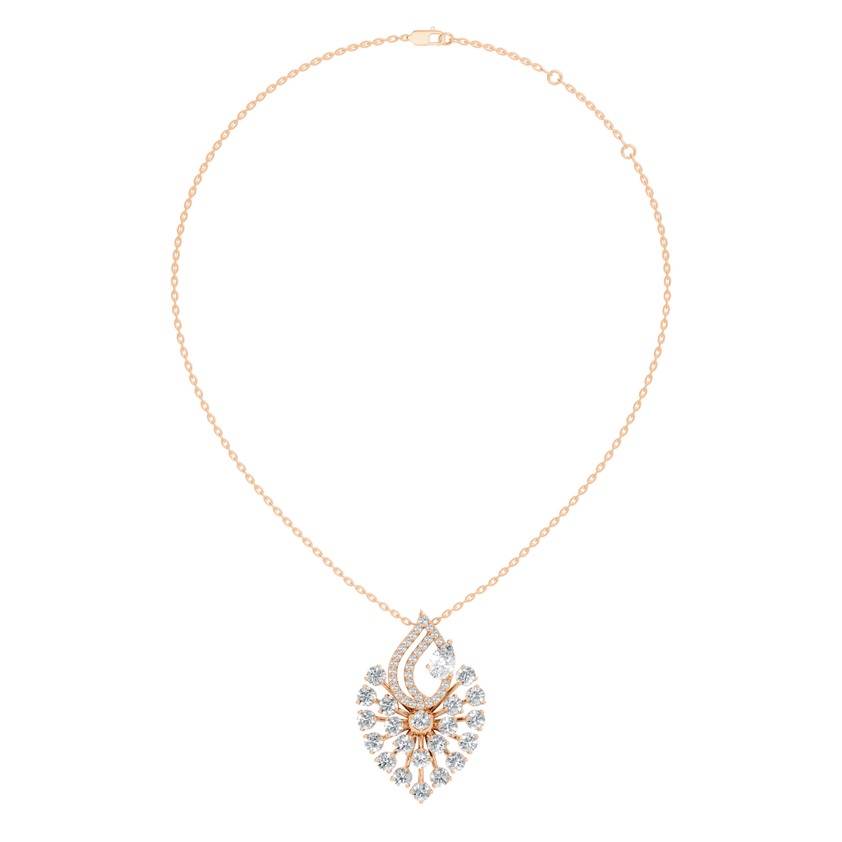 Pear And Round Labgrown Diamond 14k Gold Luxury Jewelry Peacock Feather Pendant - HIGHCARAT DIAMONDS