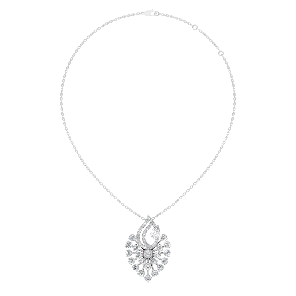 Pear And Round Labgrown Diamond 14k Gold Luxury Jewelry Peacock Feather Pendant - HIGHCARAT DIAMONDS