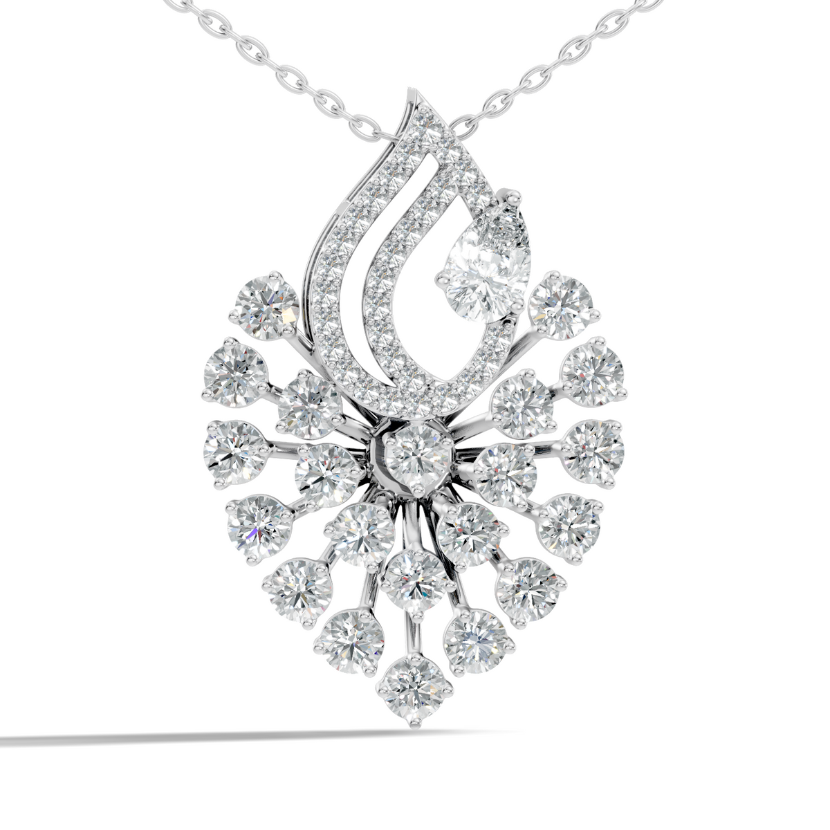 Pear And Round Labgrown Diamond 14k Gold Luxury Jewelry Peacock Feather Pendant - HIGHCARAT DIAMONDS