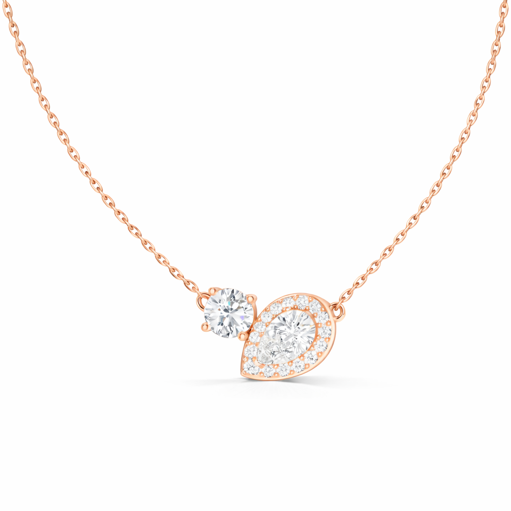 Round & Pear Shape 2.71 Ct 14k Solid Rose Gold Shinning New Classic Diamond Pendant For Her - HIGHCARAT DIAMONDS