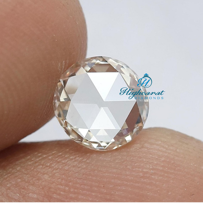 Certified Round Rose Cut Lab Grown Diamond with flat base and bright reflection