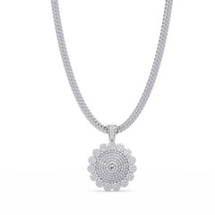 Round Sunburst Lab Grown Diamond Pendant With Cuban Link Chain - HIGHCARAT DIAMONDS