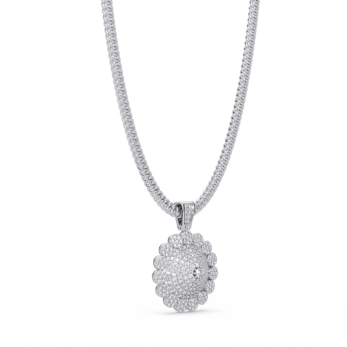 Round Sunburst Lab Grown Diamond Pendant With Cuban Link Chain - HIGHCARAT DIAMONDS