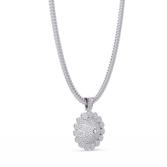 Round Sunburst Lab Grown Diamond Pendant With Cuban Link Chain - HIGHCARAT DIAMONDS