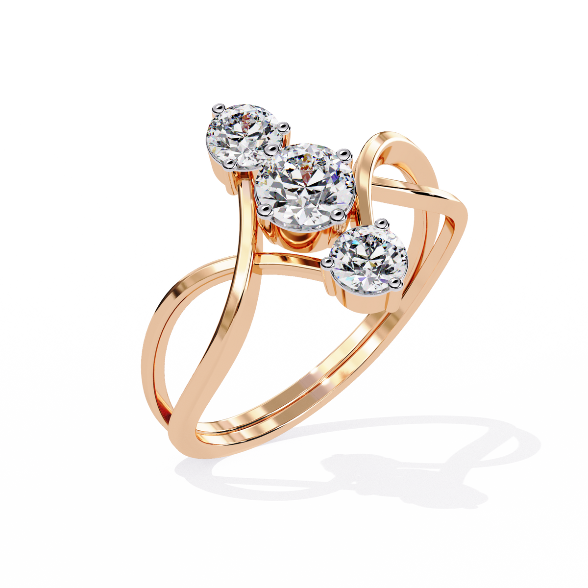 Side profile look of infinity style lab diamond ring with round center stones