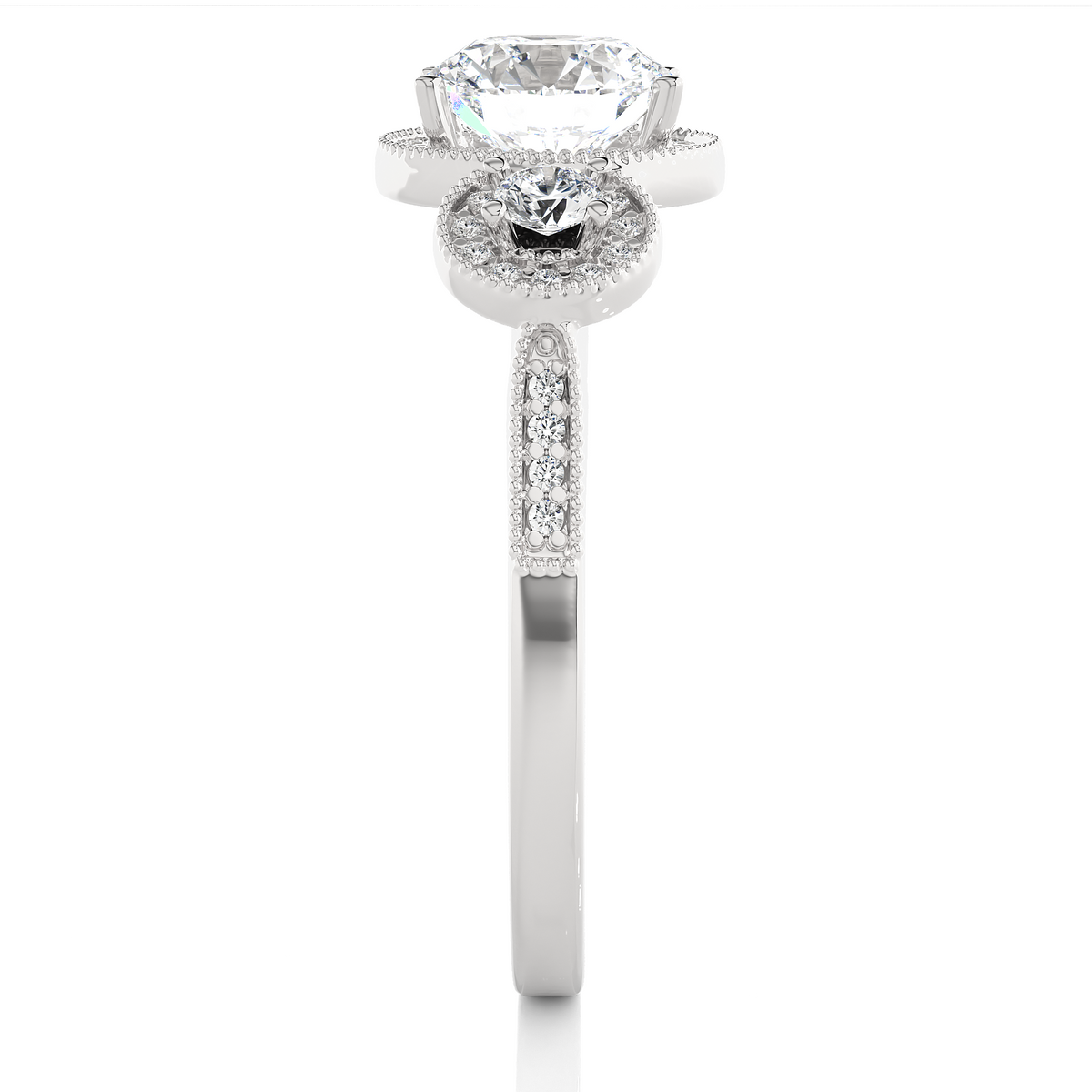 Round Cut Three Stone 14k Yellow Gold  Lab Grown  Diamond High Quality Certified Trilogy Diamond Ring - HIGHCARAT DIAMONDS