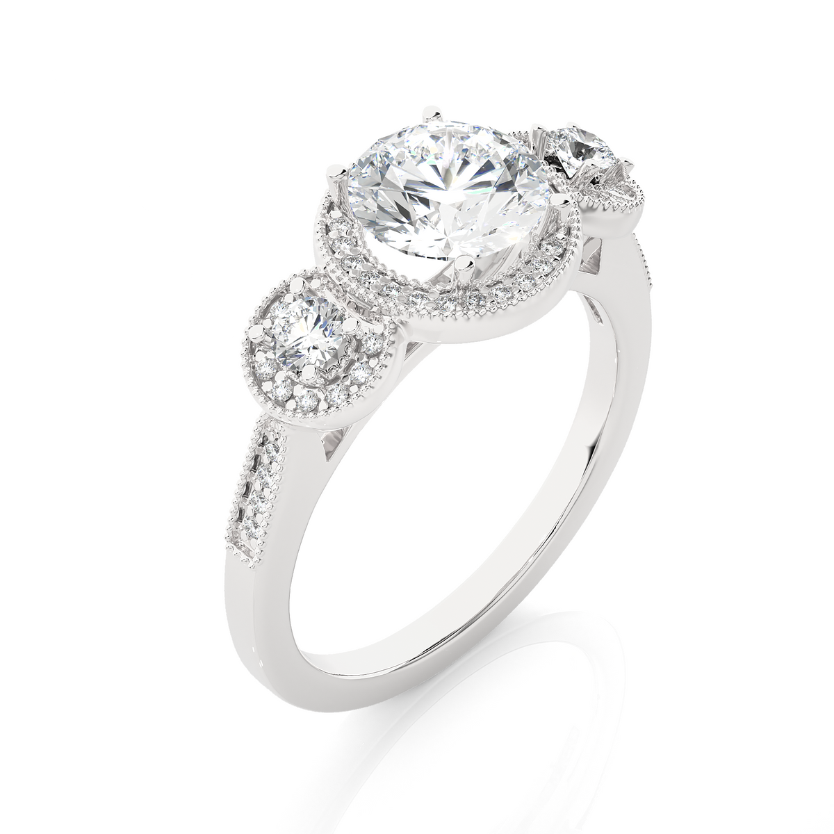 Round Cut Three Stone 14k Yellow Gold  Lab Grown  Diamond High Quality Certified Trilogy Diamond Ring - HIGHCARAT DIAMONDS