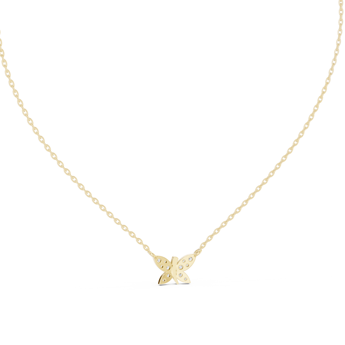 Butterfly Shape 14k Solid Gold Round Cut Lab Grown-Natural Diamond Pendant For Her - HIGHCARAT DIAMONDS