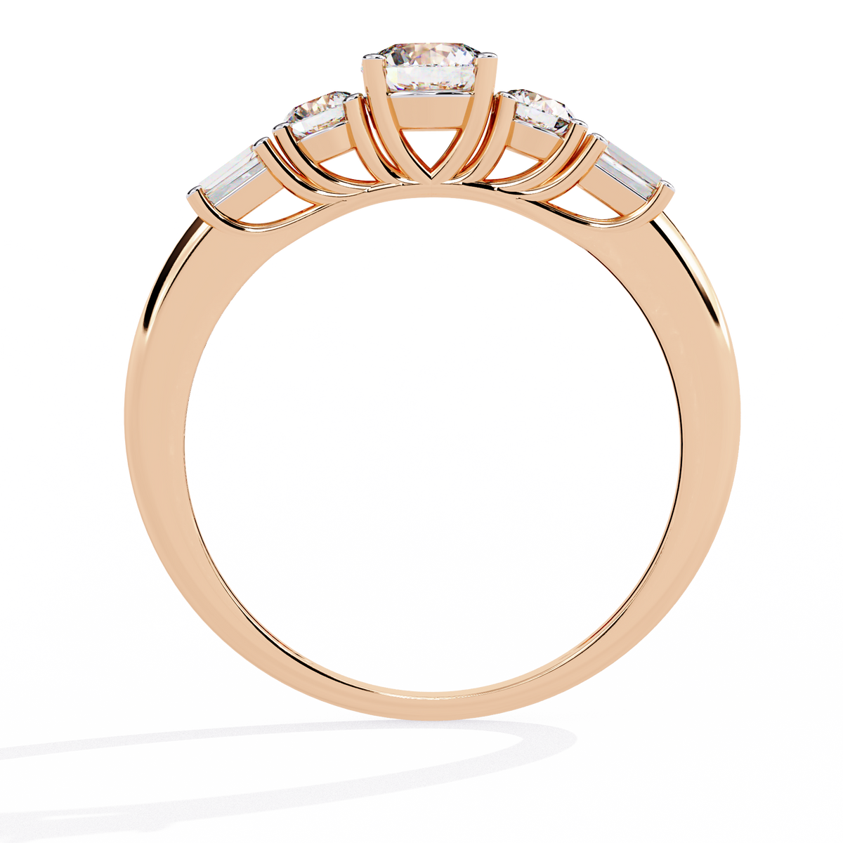 Round And Baguette Cut Lab Grown Diamond Stunning Perfect Every Day 5 Stone Ring For Her - HIGHCARAT DIAMONDS