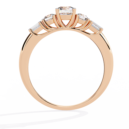 Round And Baguette Cut Lab Grown Diamond Stunning Perfect Every Day 5 Stone Ring For Her - HIGHCARAT DIAMONDS
