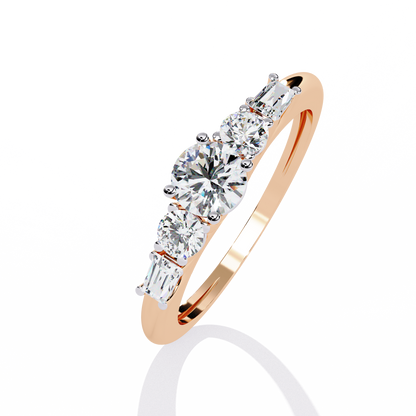 Five stone diamond ring with round and baguette side stones