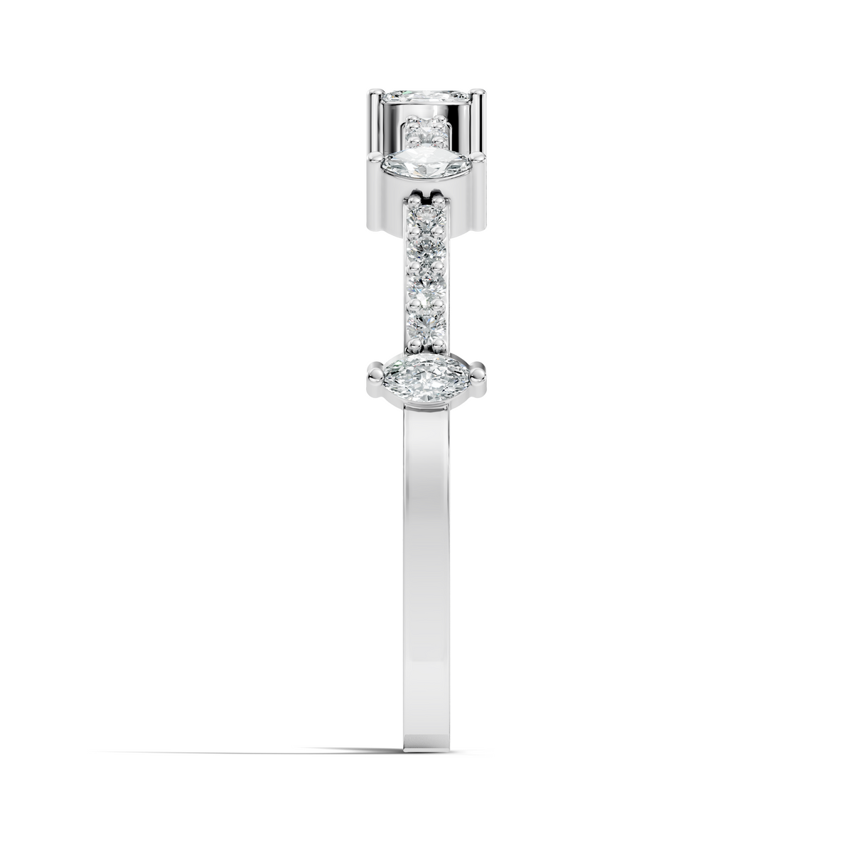 Round and Marquise Cut White Colorless Diamond Minimalist Half Eternity Band For Her - HIGHCARAT DIAMONDS