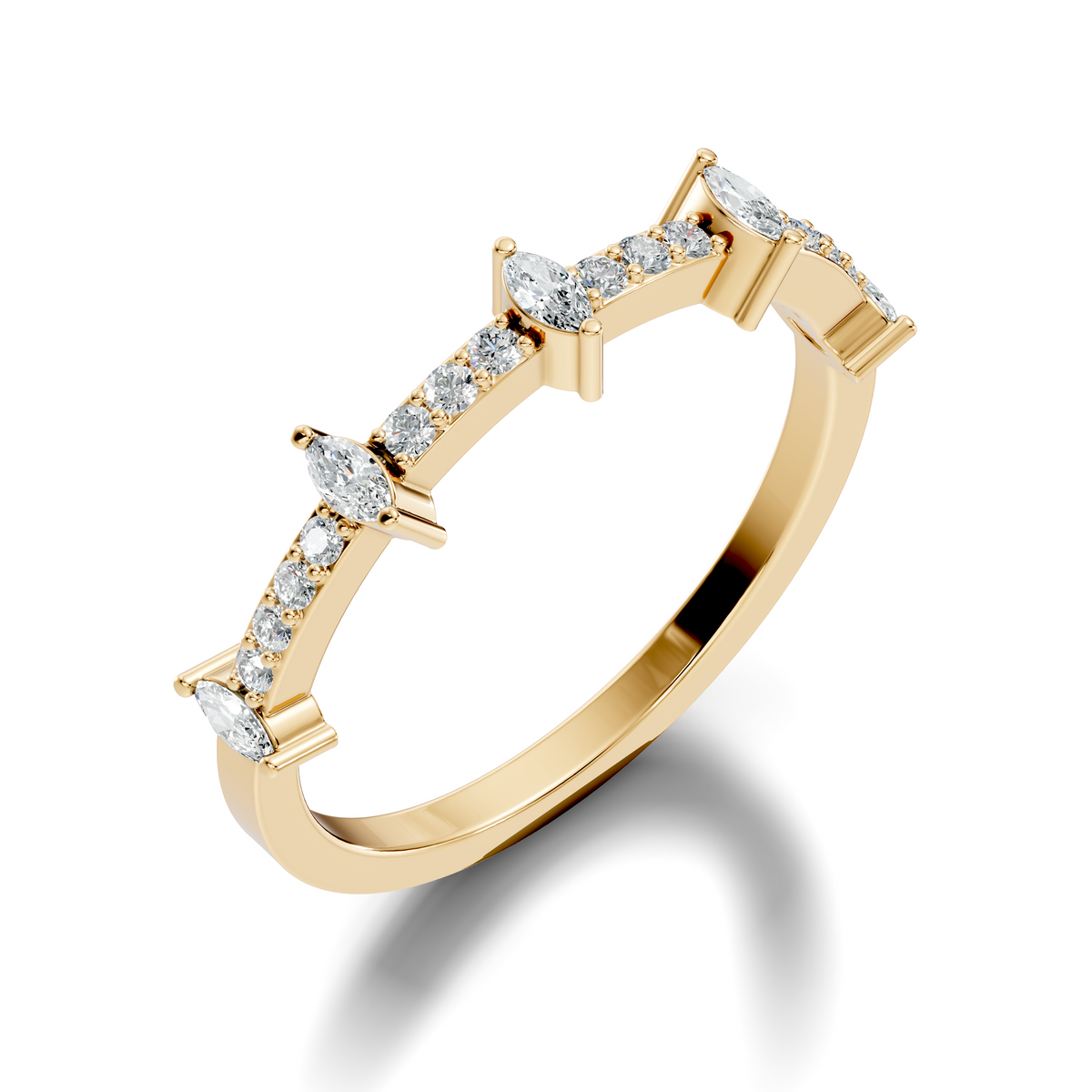 Round and Marquise Cut White Colorless Diamond Minimalist Half Eternity Band For Her - HIGHCARAT DIAMONDS