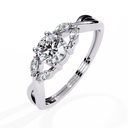 Round and Marquise Cut Lab Grown Diamond Handcrafted Promise Ring For Women's - HIGHCARAT DIAMONDS