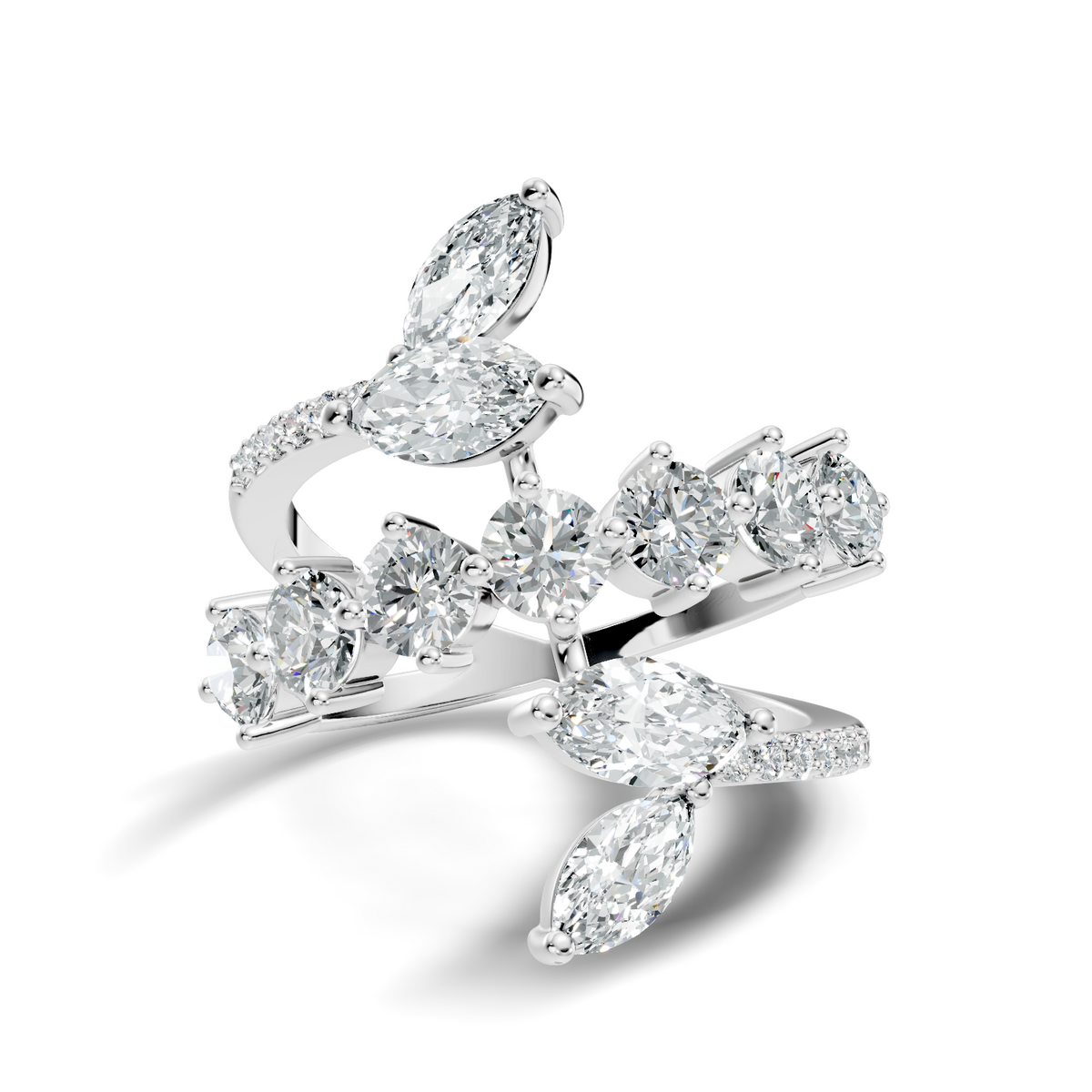 2.51Ct Round and Marquise Cut Lab Grown Diamond Vintage Delicate Classic Wedding Ring For Her - HIGHCARAT DIAMONDS