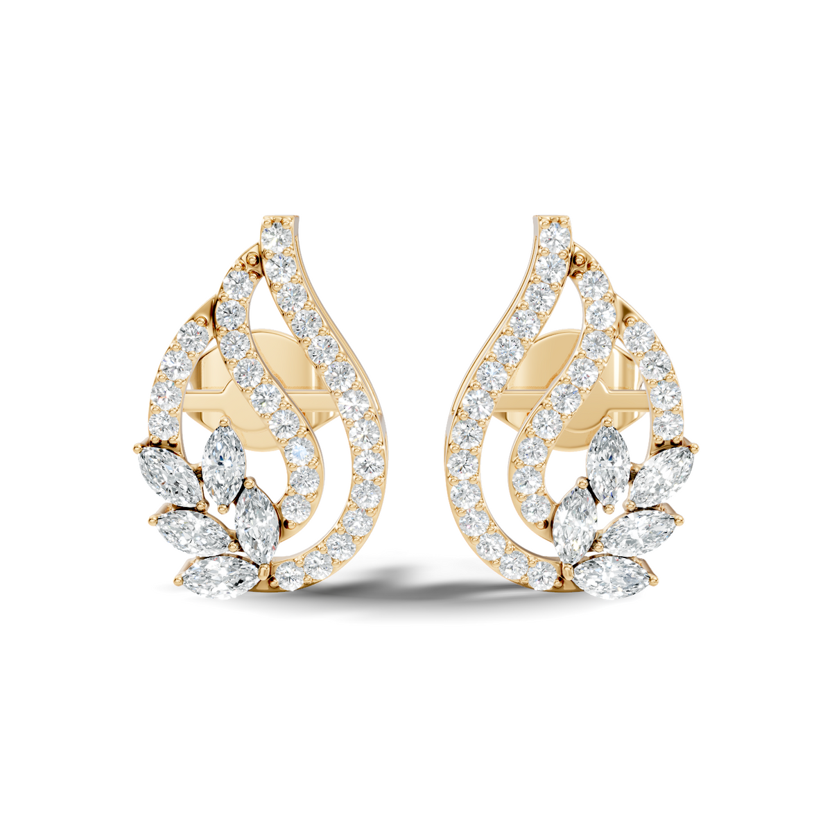 10k Solid White Gold Round And Marquise Shape Lab Grown & Natural Diamond Vintage Minimalist  Diamond Studs Earrings - HIGHCARAT DIAMONDS
