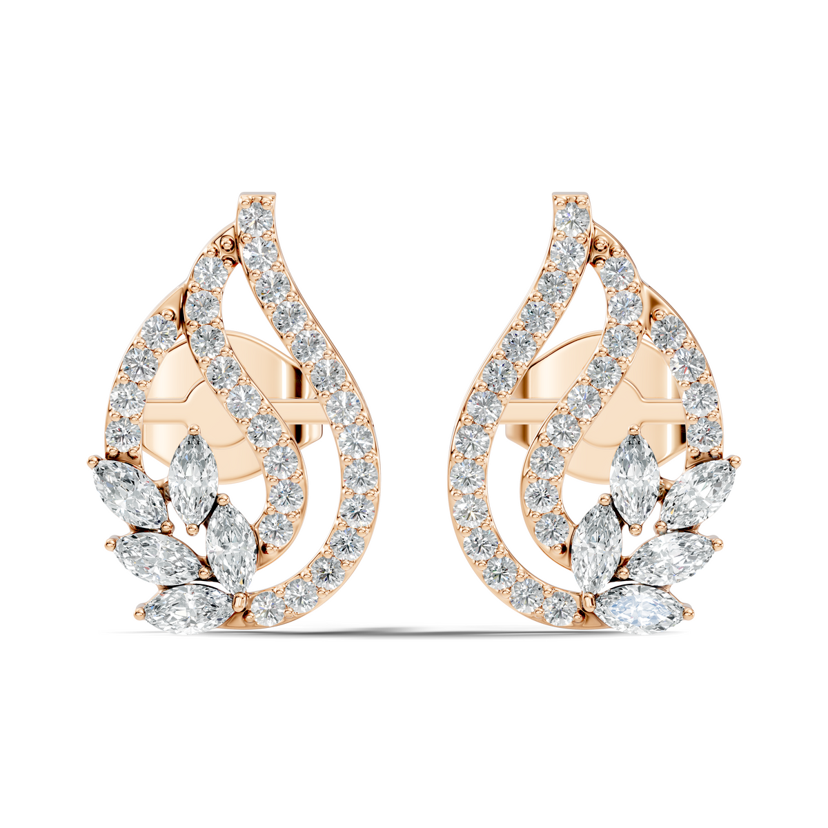10k Solid White Gold Round And Marquise Shape Lab Grown & Natural Diamond Vintage Minimalist  Diamond Studs Earrings - HIGHCARAT DIAMONDS