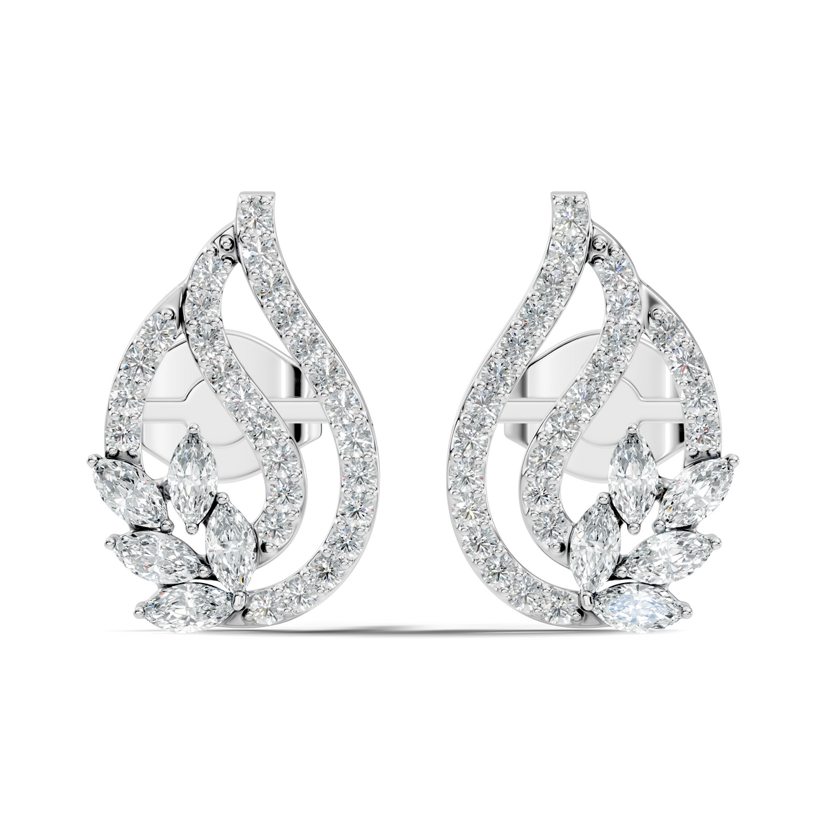 10k Solid White Gold Round And Marquise Shape Lab Grown & Natural Diamond Vintage Minimalist  Diamond Studs Earrings - HIGHCARAT DIAMONDS