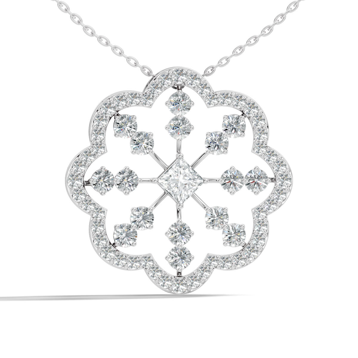 Princess Cut Lab-Grown Diamond Pendant Vintage Floral 14K Rose Gold Necklace - HIGHCARAT DIAMONDS