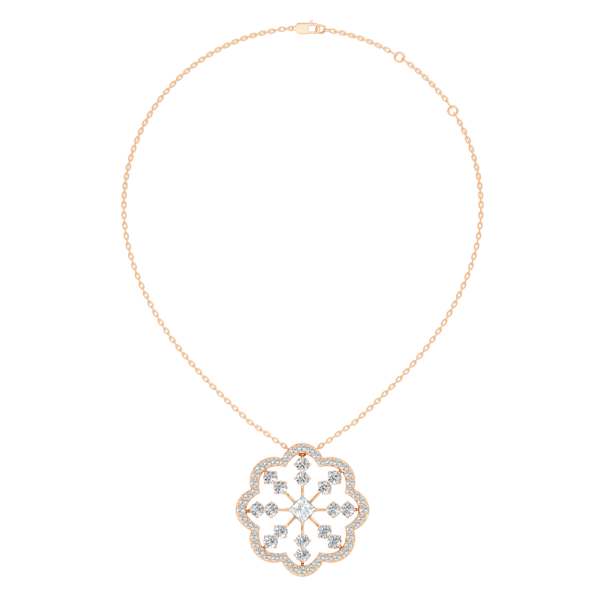 Princess Cut Lab-Grown Diamond Pendant Vintage Floral 14K Rose Gold Necklace - HIGHCARAT DIAMONDS