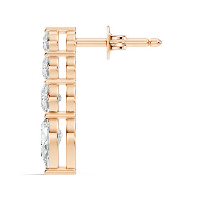 Handcrafted Gold Round Labgrown Diamond Strud Earrings Long Drop Style with Pear Cut Stones - HIGHCARAT DIAMONDS