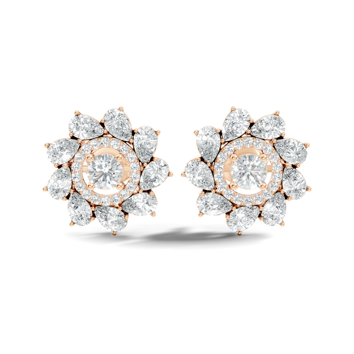 10k Solid Gold 3.78 Ct Round & Pear Shape Lab Grown-Natural Diamond Elegance Beautiful Vintage Diamond Earrings For Her - HIGHCARAT DIAMONDS