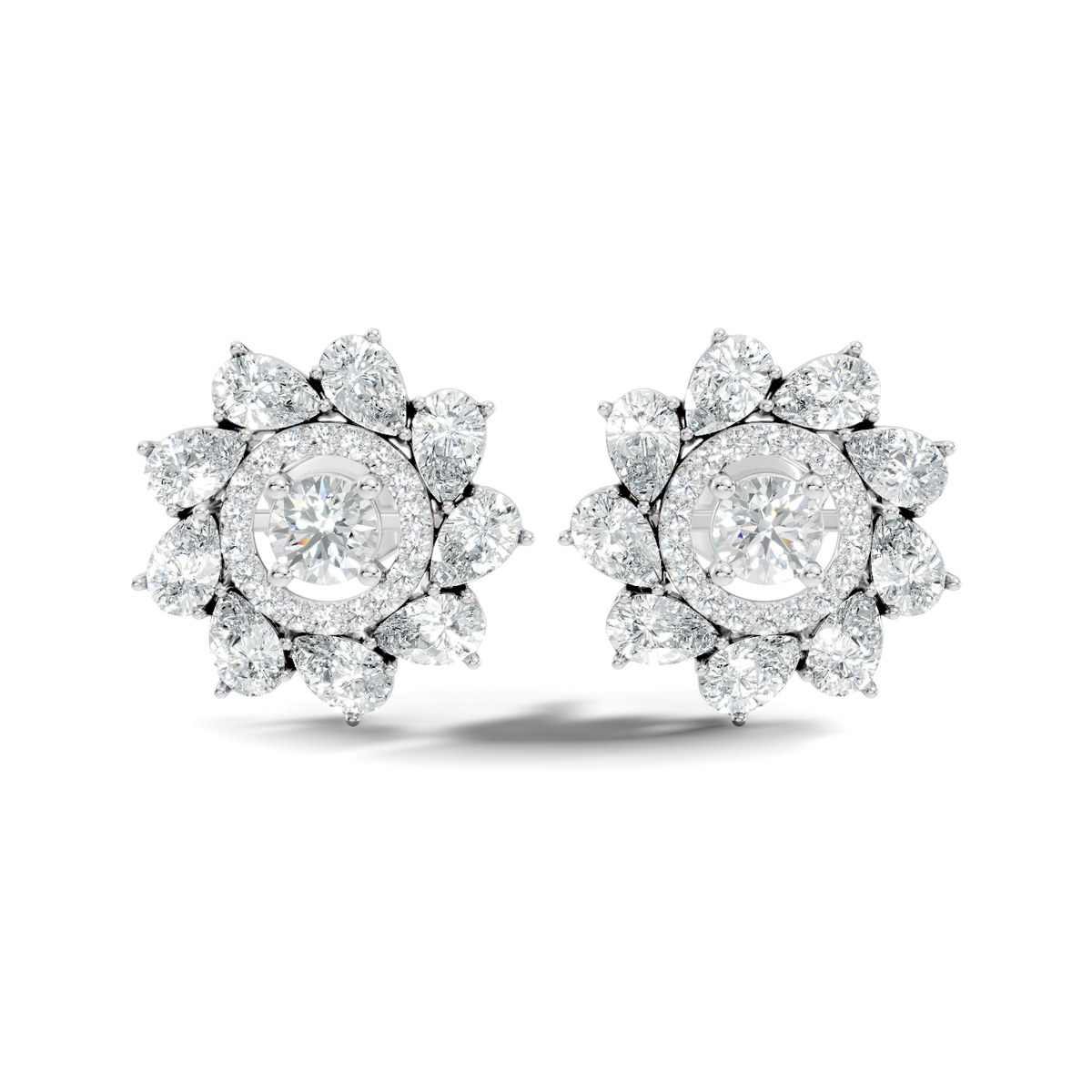 10k Solid Gold 3.78 Ct Round & Pear Shape Lab Grown-Natural Diamond Elegance Beautiful Vintage Diamond Earrings For Her - HIGHCARAT DIAMONDS