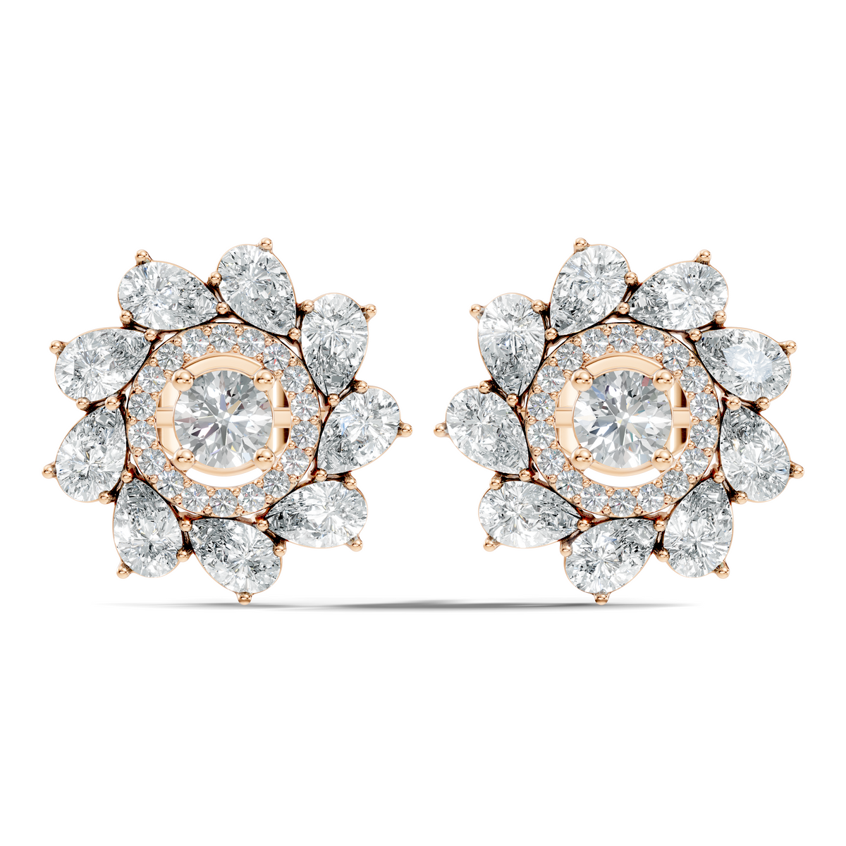 10k Solid Gold 3.78 Ct Round & Pear Shape Lab Grown-Natural Diamond Elegance Beautiful Vintage Diamond Earrings For Her - HIGHCARAT DIAMONDS