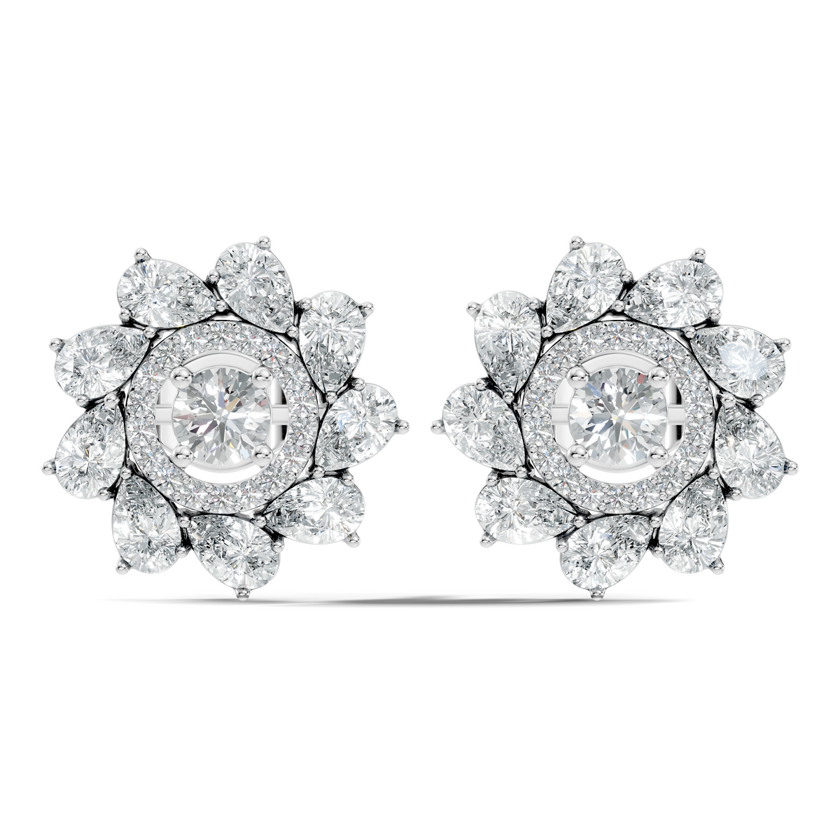 10k Solid Gold 3.78 Ct Round & Pear Shape Lab Grown-Natural Diamond Elegance Beautiful Vintage Diamond Earrings For Her - HIGHCARAT DIAMONDS