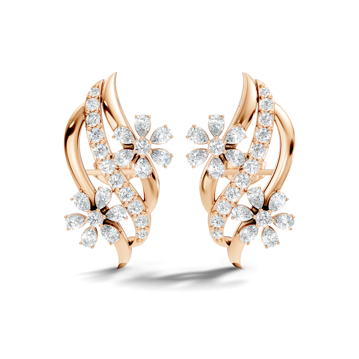 3.80 Ct Pear & Round Shapes Elegance Unique 18k Solid Gold Diamond Earrings For Her - HIGHCARAT DIAMONDS