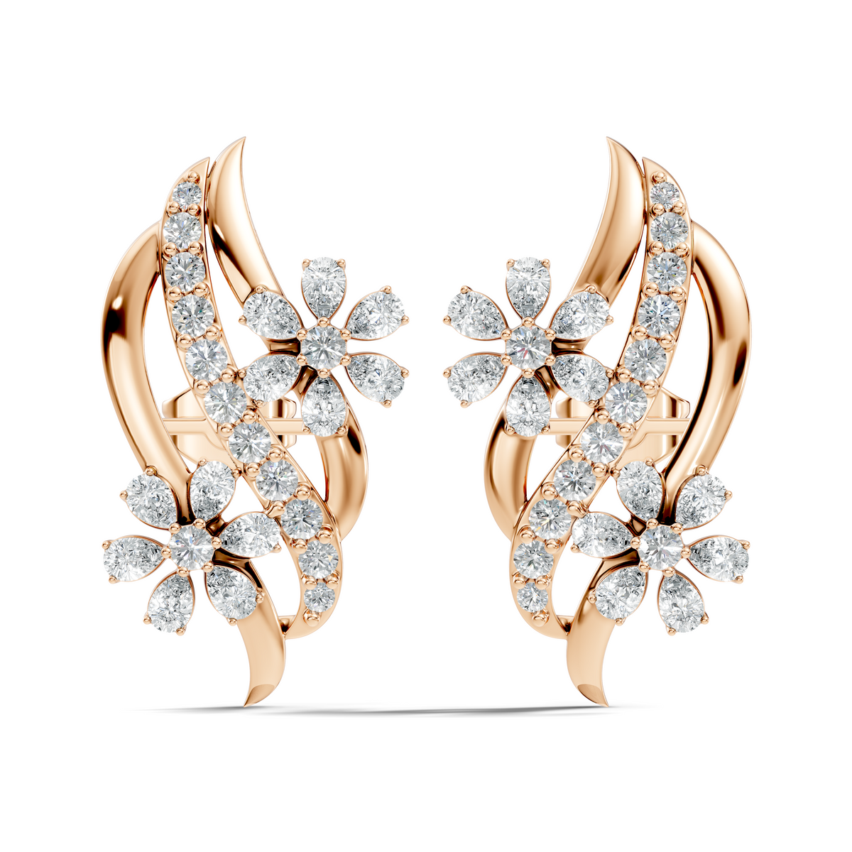 3.80 Ct Pear & Round Shapes Elegance Unique 18k Solid Gold Diamond Earrings For Her - HIGHCARAT DIAMONDS