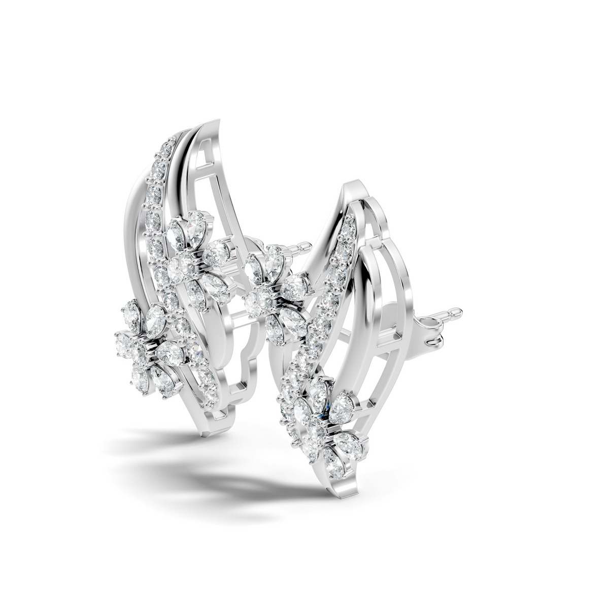 3.80 Ct Pear & Round Shapes Elegance Unique 18k Solid Gold Diamond Earrings For Her - HIGHCARAT DIAMONDS
