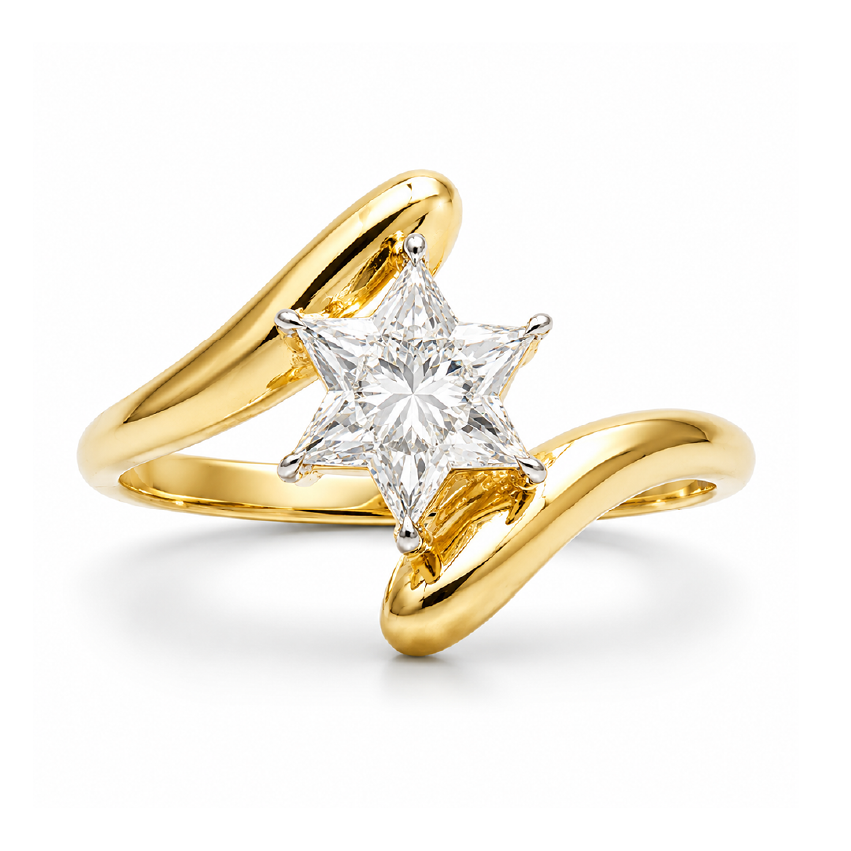 Six Point Star Cut David Lab Grown Diamond Solitaire Engagement Ring - HIGHCARAT DIAMONDS