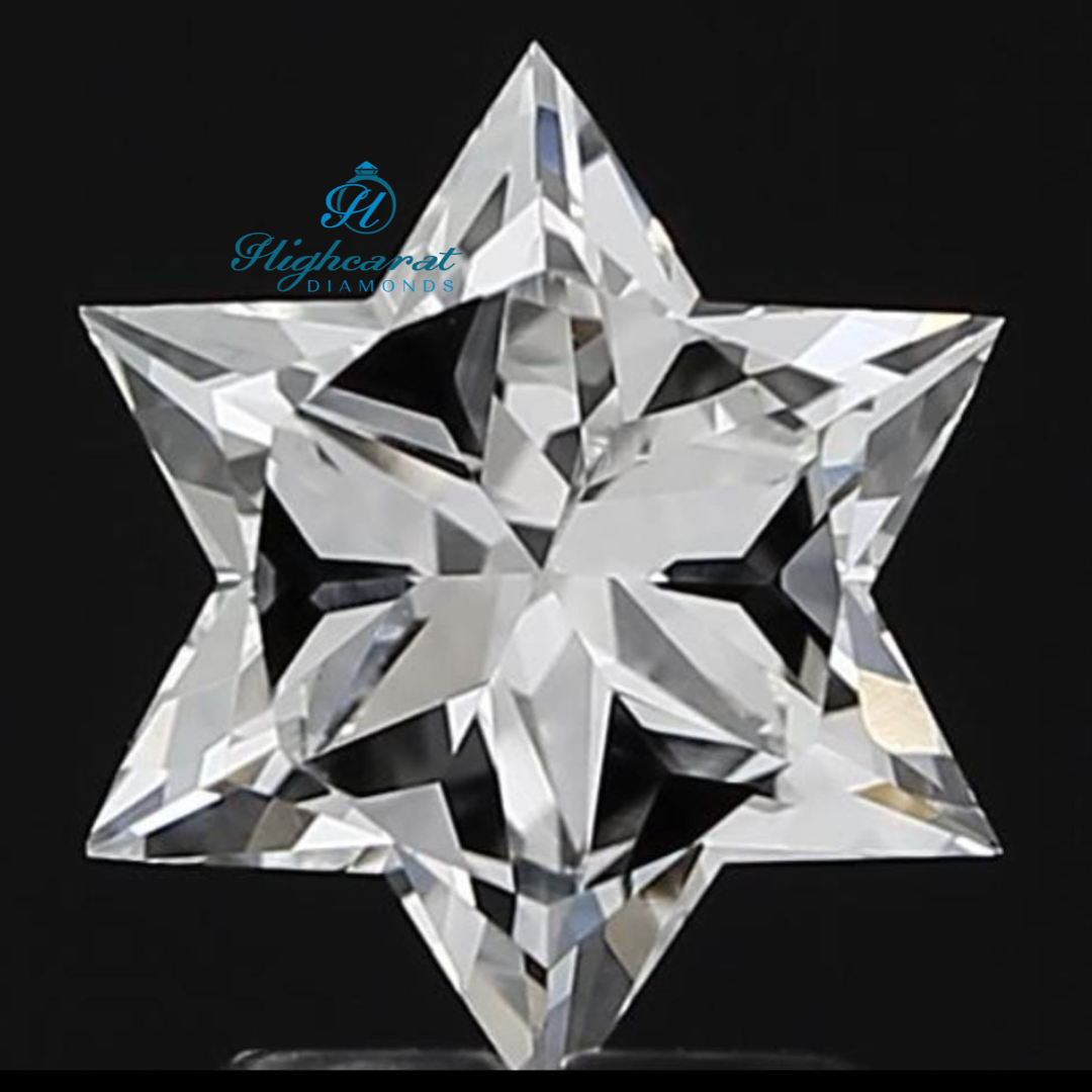 Star of David Shape Lab Grown Diamond with structured angles and bright reflection