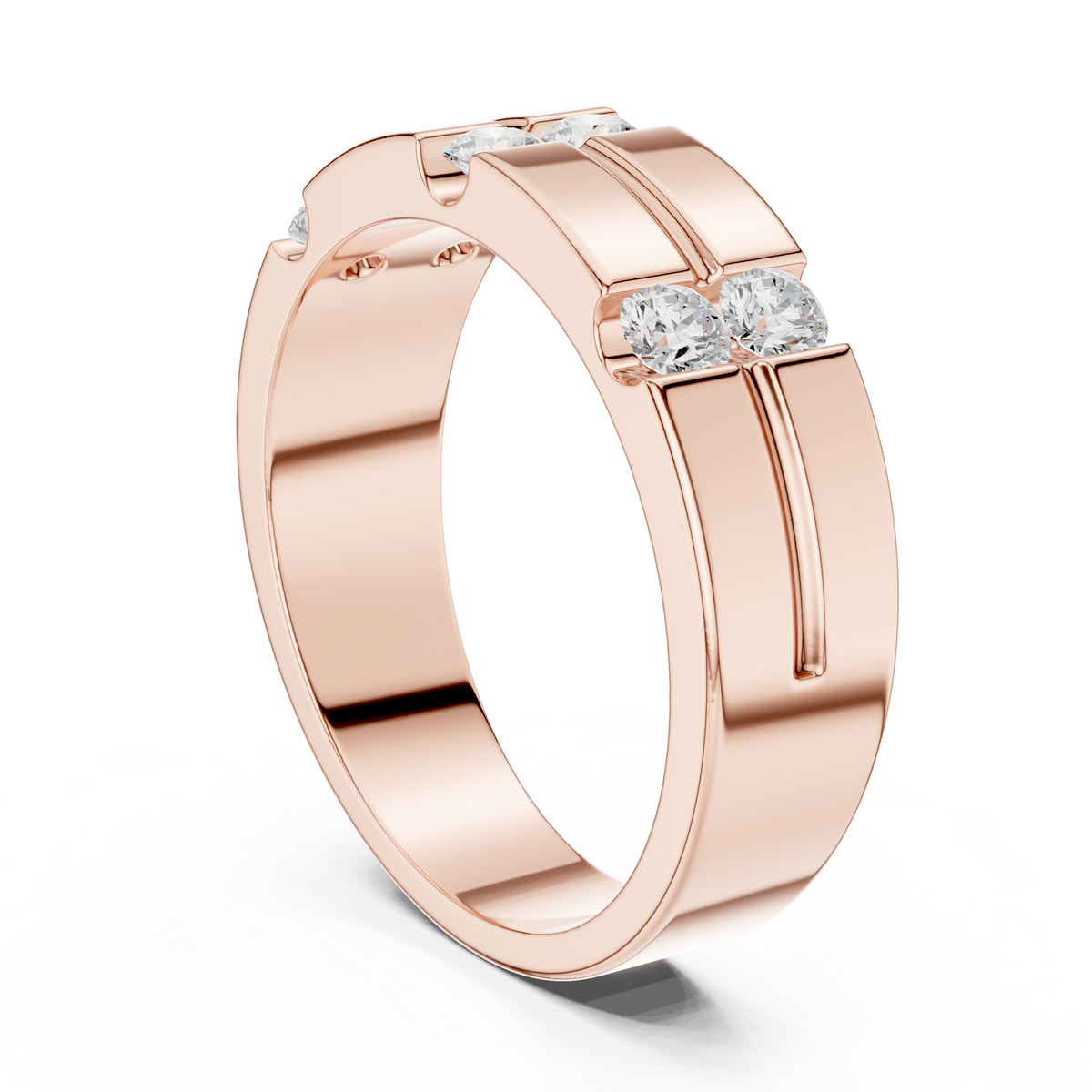 6 Stone Round Shapes Natural & Lab Grown Diamond 14k Solid Rose Gold Antique Style Men Diamond Ring - HIGHCARAT DIAMONDS