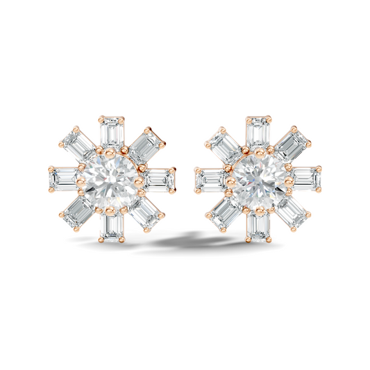Emerald & Round Shape 10k Solid Gold Lab Grown Diamond Very Dazzling Vintage Diamond Earrings For Her - HIGHCARAT DIAMONDS