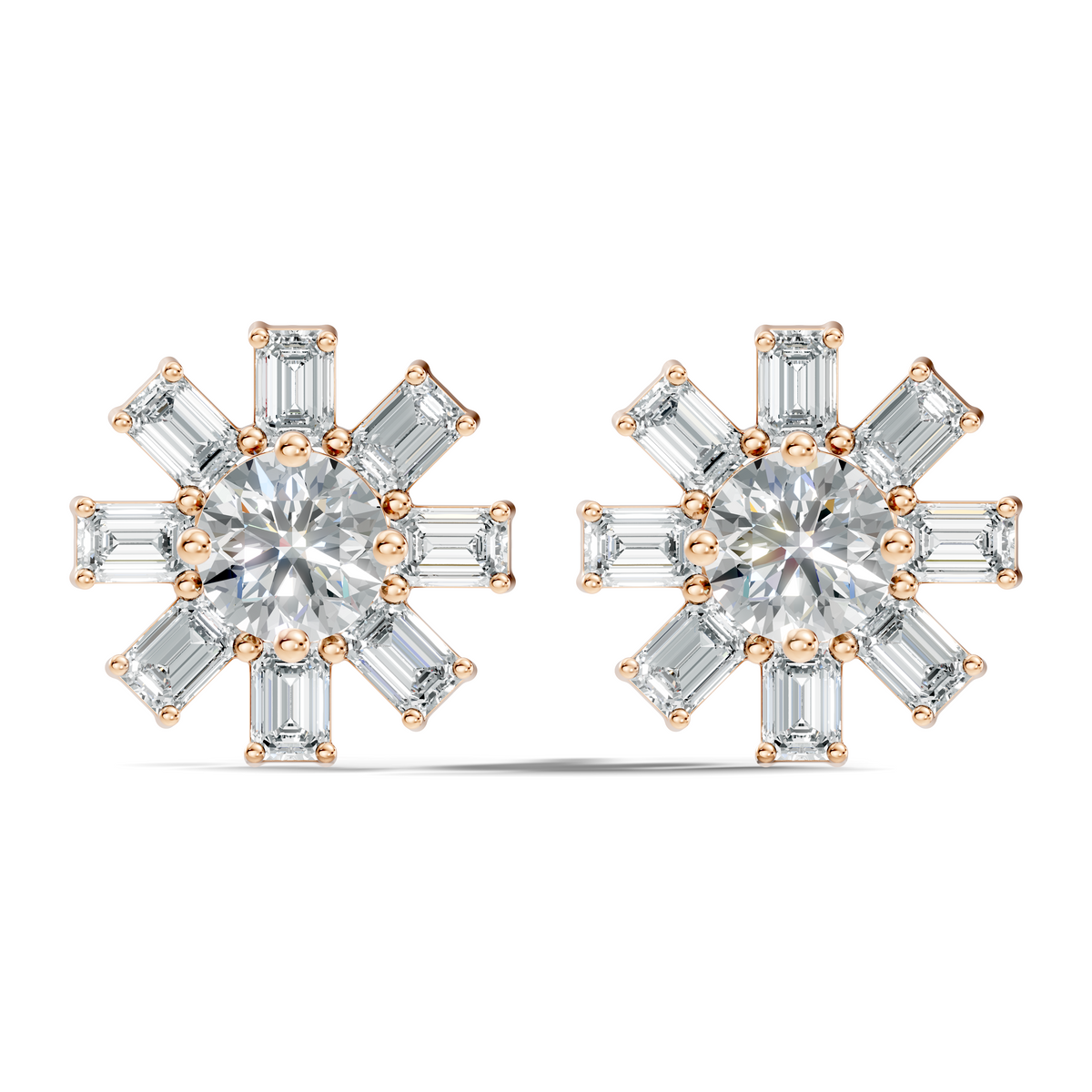 Emerald & Round Shape 10k Solid Gold Lab Grown Diamond Very Dazzling Vintage Diamond Earrings For Her - HIGHCARAT DIAMONDS
