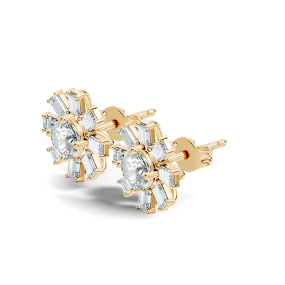 Emerald & Round Shape 10k Solid Gold Lab Grown Diamond Very Dazzling Vintage Diamond Earrings For Her - HIGHCARAT DIAMONDS