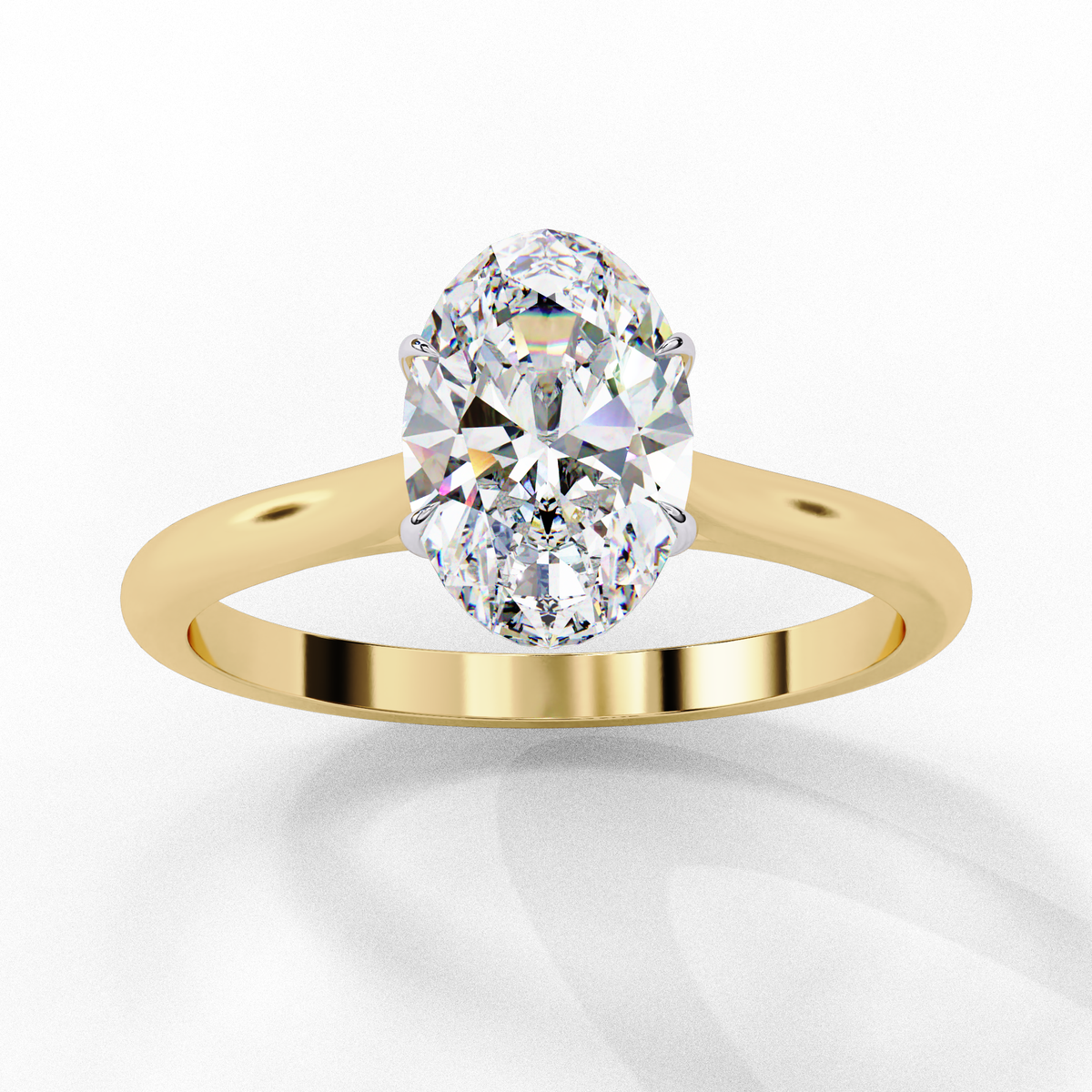 Solitaire Lab Grown Oval Cut Diamond Engagement Ring with polished band design