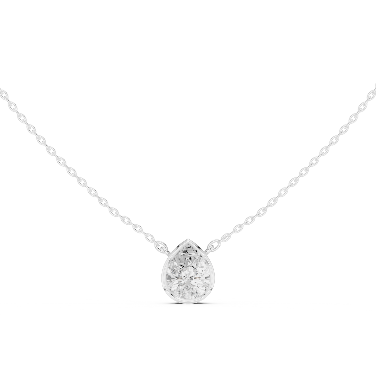 Solitaire Pear Cut Lab Grown Diamond Bezel Set Dainty Party Wear Pendant - HIGHCARAT DIAMONDS