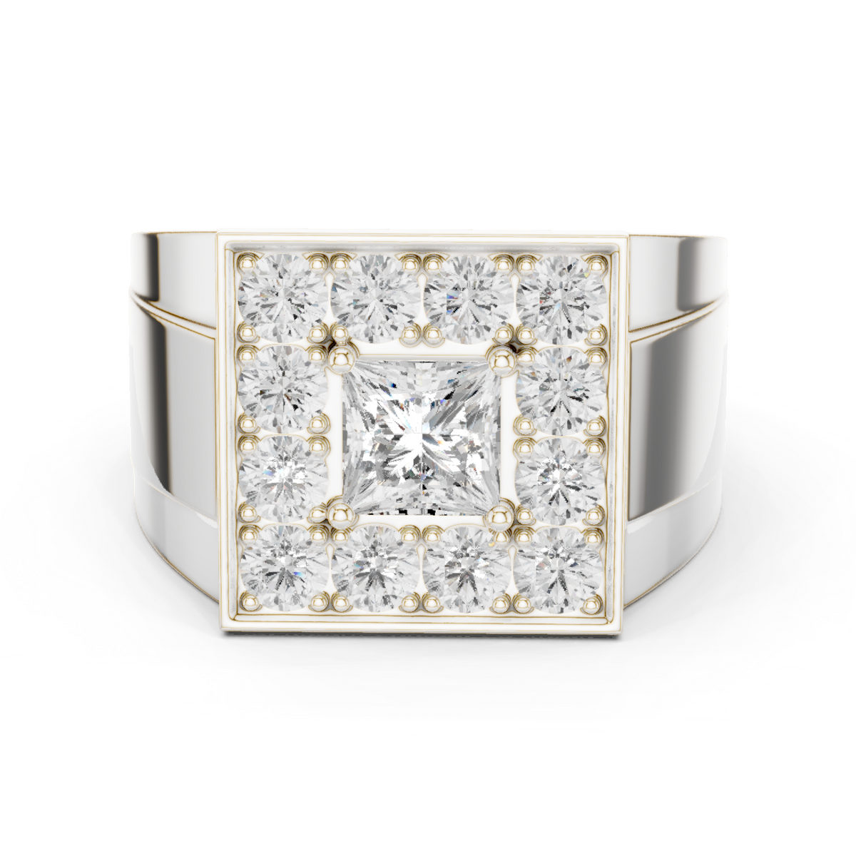2.20 Ct Round & Princess Shape Lab Grown 10k Solid White Gold Stunning Diamond Men's Ring - HIGHCARAT DIAMONDS