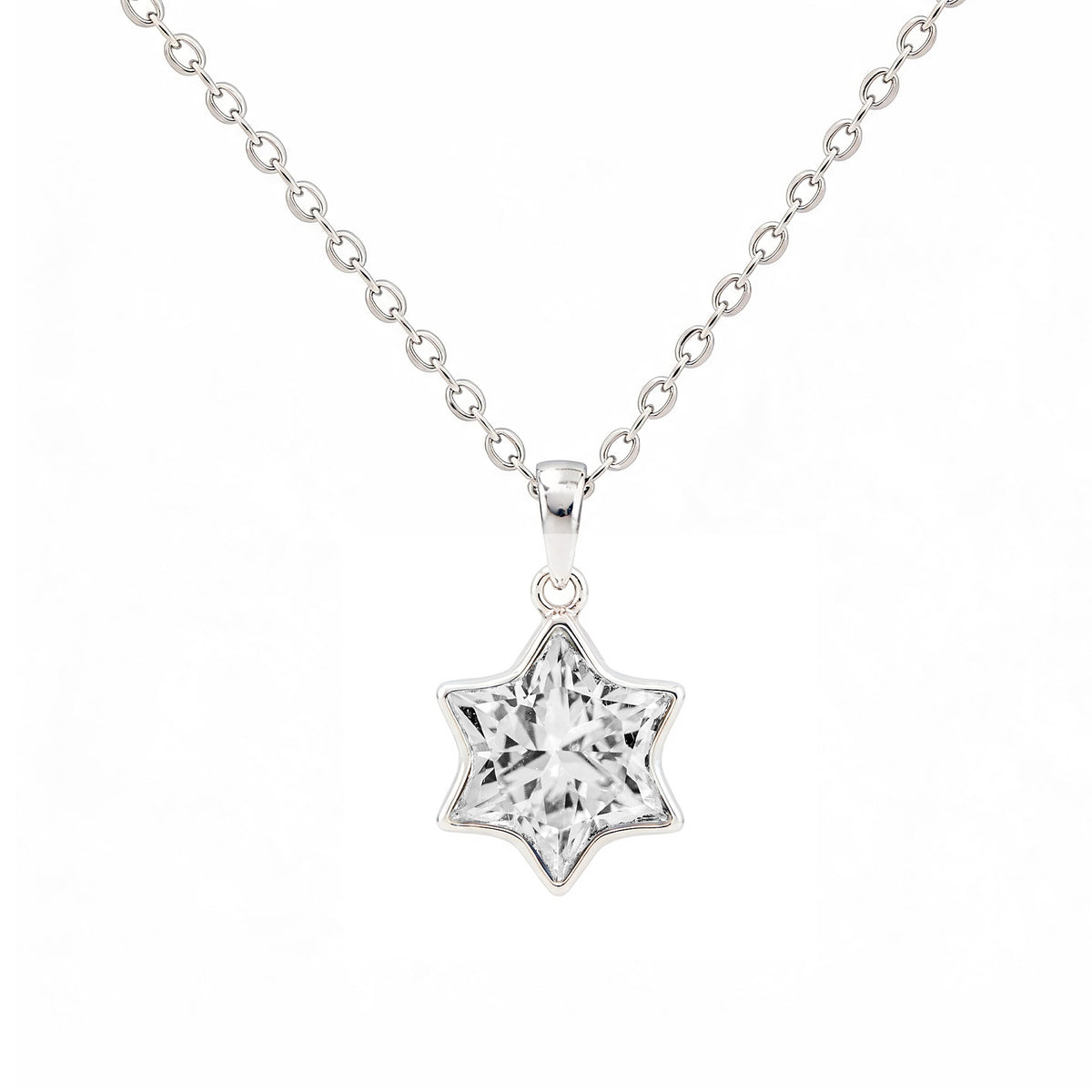 Star Cut David Lab Grown Diamond Bezel Set Pendant With Chain