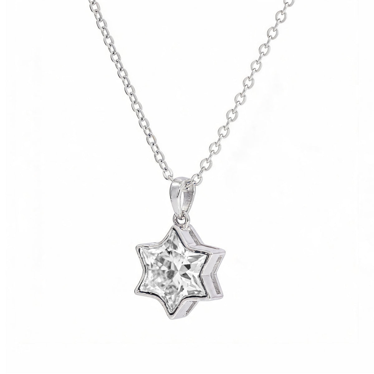 Star Cut David Lab Grown Diamond Bezel Set Pendant With Chain