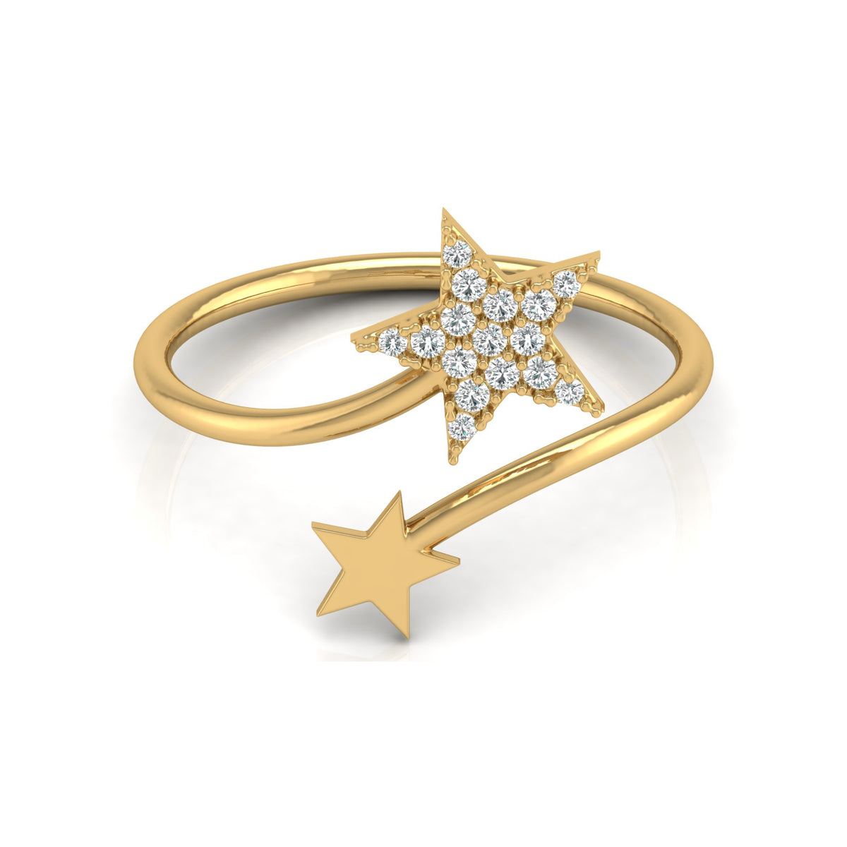 Front view of star shape lab grown diamond bypass ring