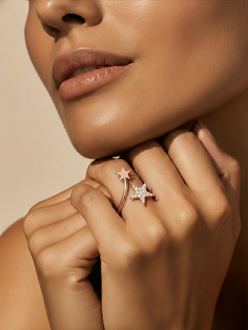 Chic celestial jewelry ring with pavé set star detailing #wearthelook