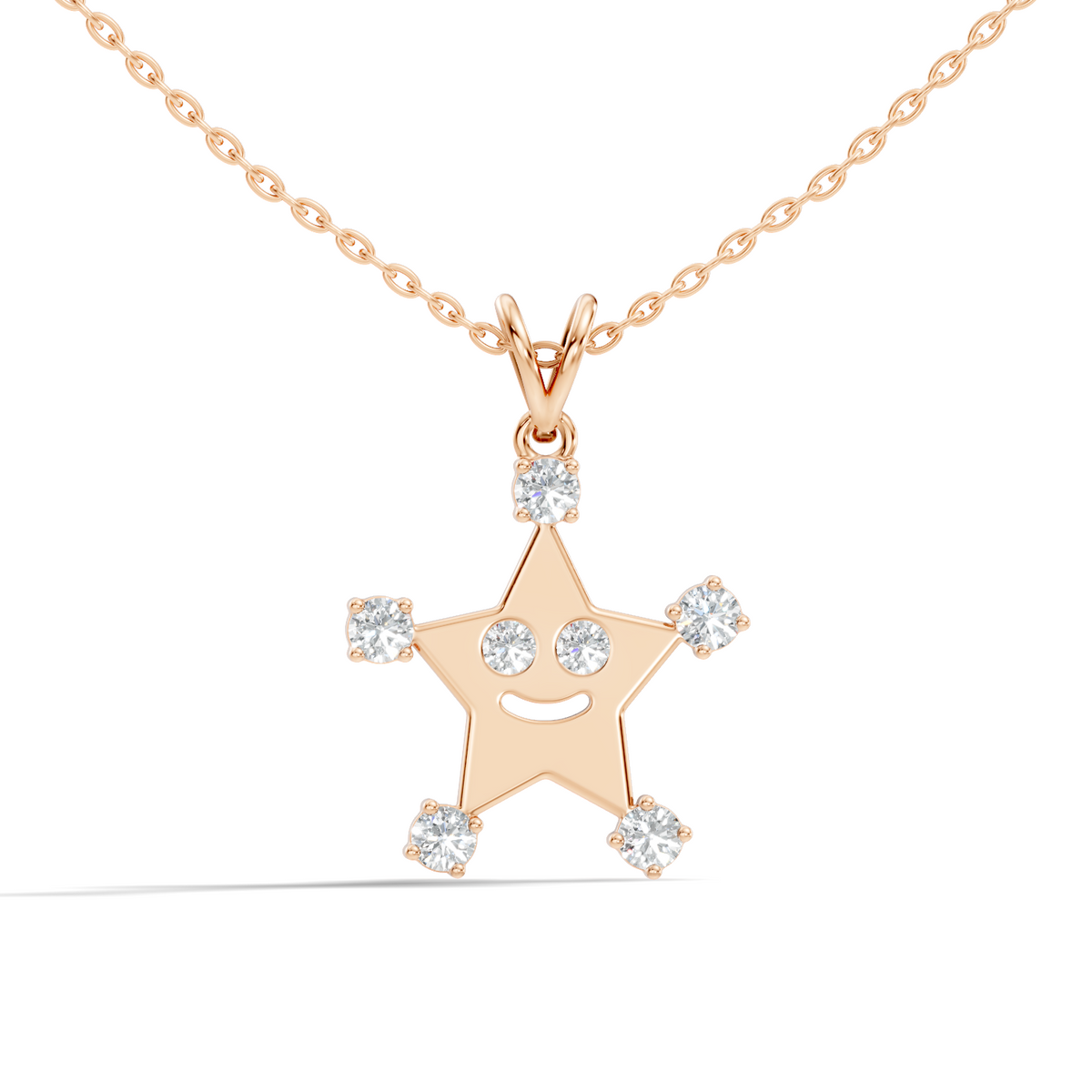Unique Round Cut Diamond Smiley Star Pendant  Eco-Friendly Gift In 14K White Gold - HIGHCARAT DIAMONDS