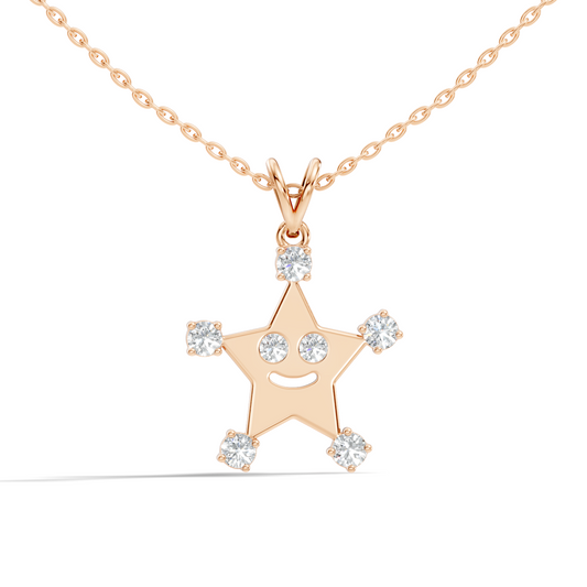 Unique Round Cut Diamond Smiley Star Pendant  Eco-Friendly Gift In 14K White Gold - HIGHCARAT DIAMONDS