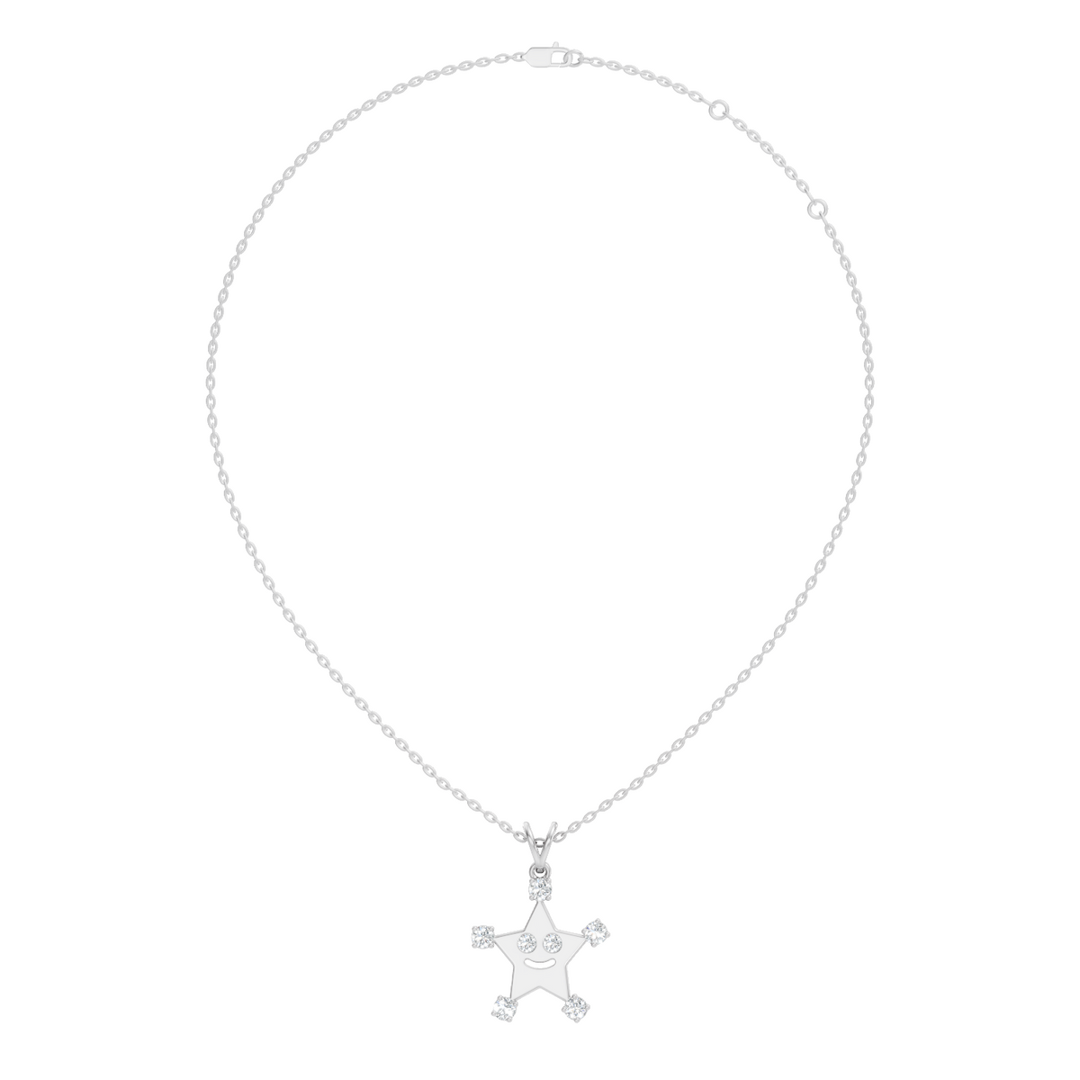 Unique Round Cut Diamond Smiley Star Pendant  Eco-Friendly Gift In 14K White Gold - HIGHCARAT DIAMONDS